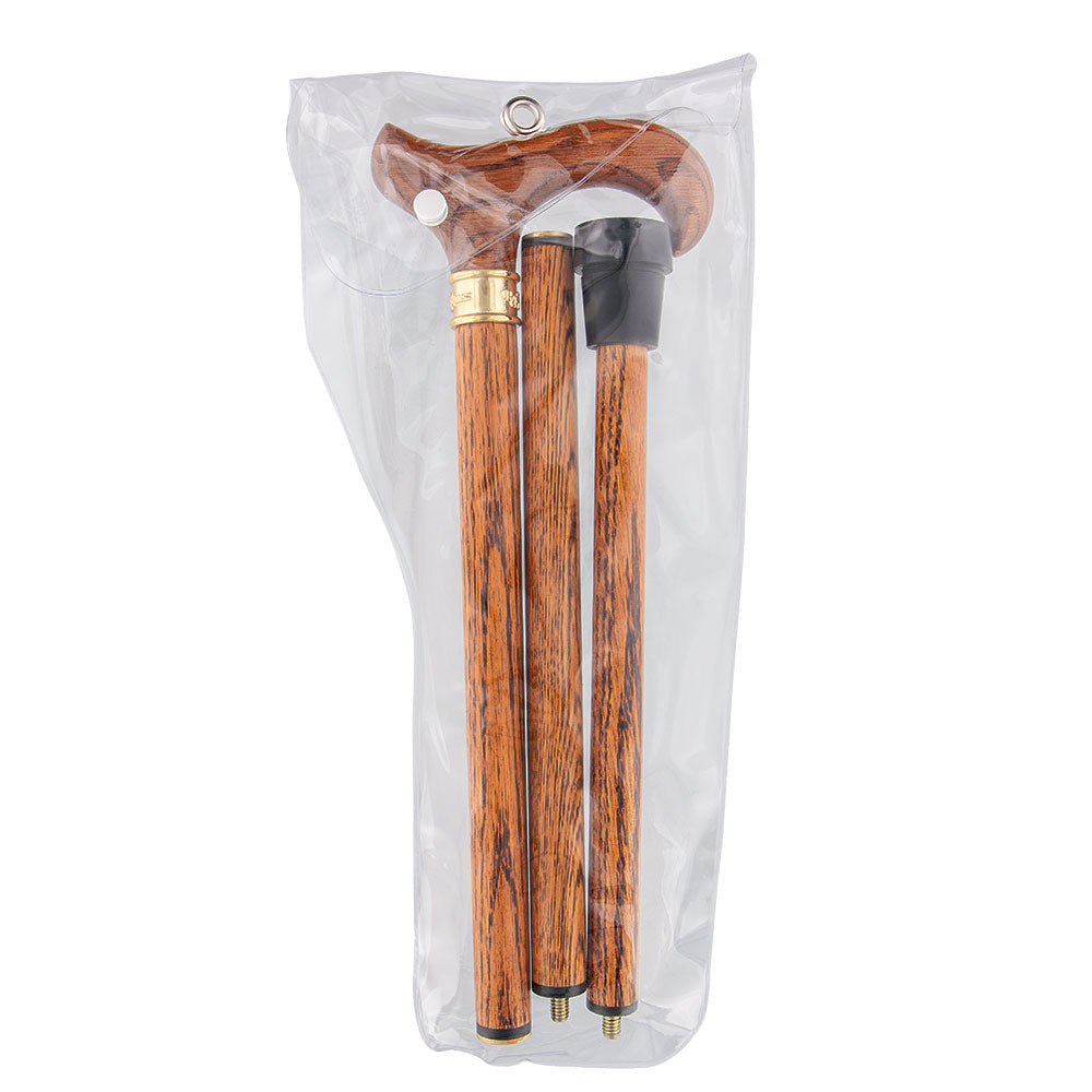 Luxury Oak Derby Cane - 3 Piece & Brass Embossed Collar Folding Canes - Tophatter Daily Deals
