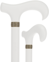 Derby Handle - XL Size - Extra Long & Strong (All White, Pewter Collar) Derby Handled Canes - Tophatter Daily Deals