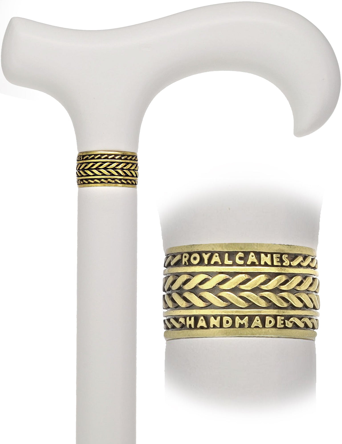 Sleek White Derby Handle: Beechwood Shaft with Polished Finish Pewter Design Larger to XL Hand Derby Handled Canes - Tophatter Daily Deals