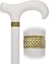 Sleek White Derby Handle: Beechwood Shaft with Polished Finish Pewter Design Larger to XL Hand Derby Handled Canes - Tophatter Daily Deals