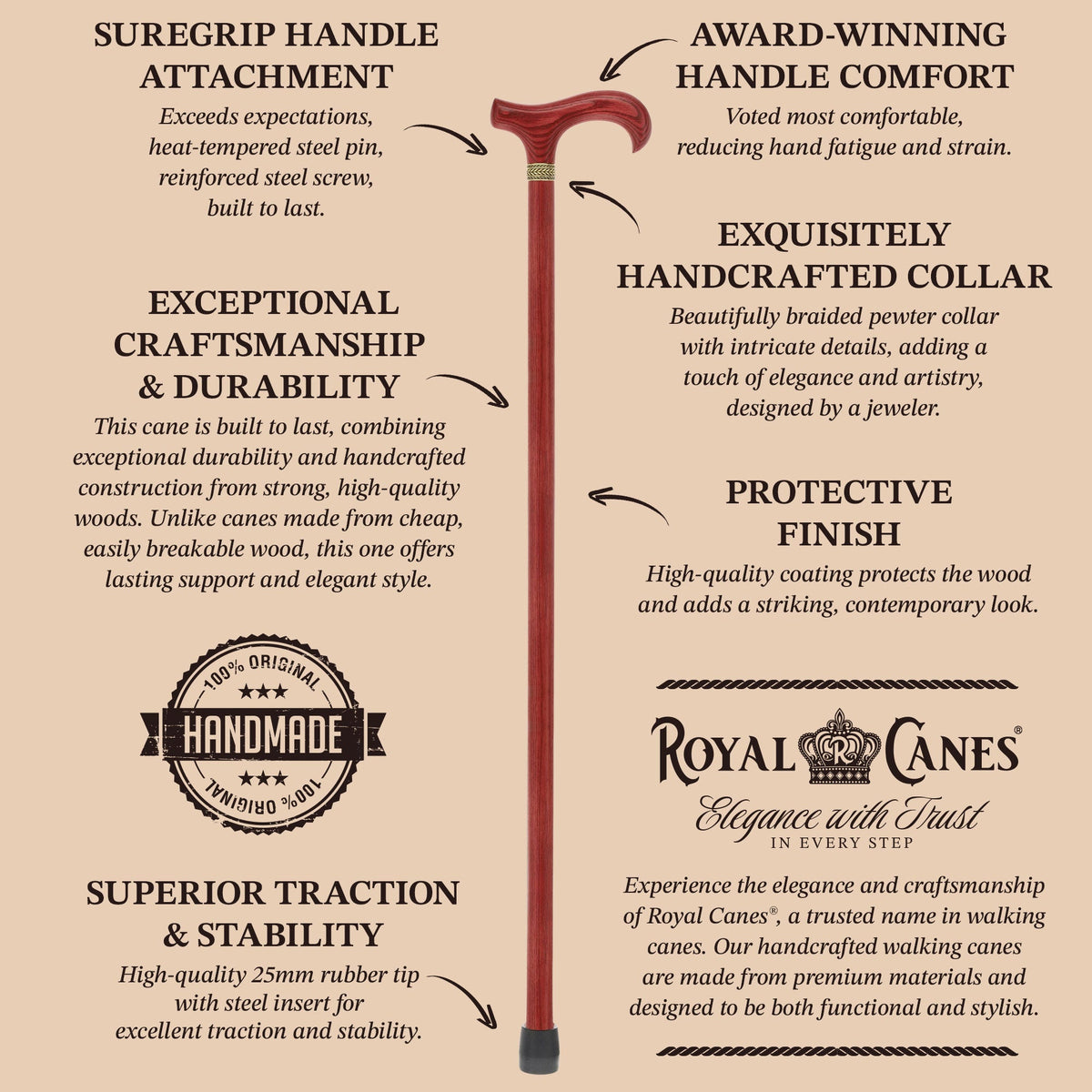 Derby Handle Standard Size (All Red, Pewter Collar) Derby Classic Walking Canes - Tophatter Daily Deals