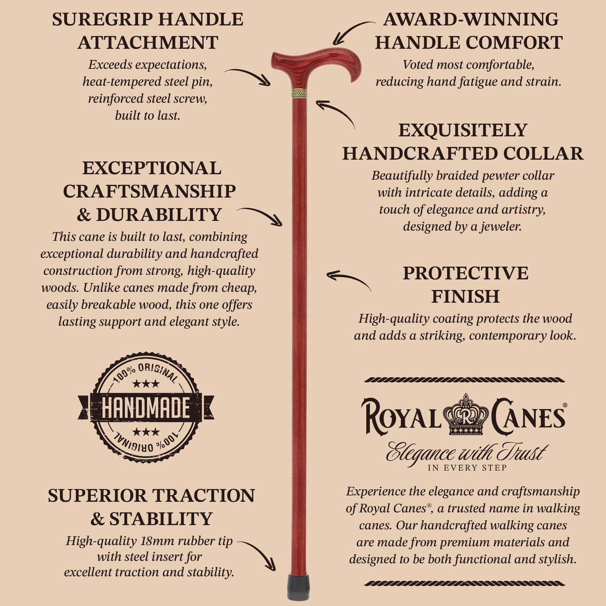 Super Strong - XL Size - Extra Long & Strong (Mahogany, Black, Pewter Collar) Derby Classic Walking Canes - Tophatter Daily Deals