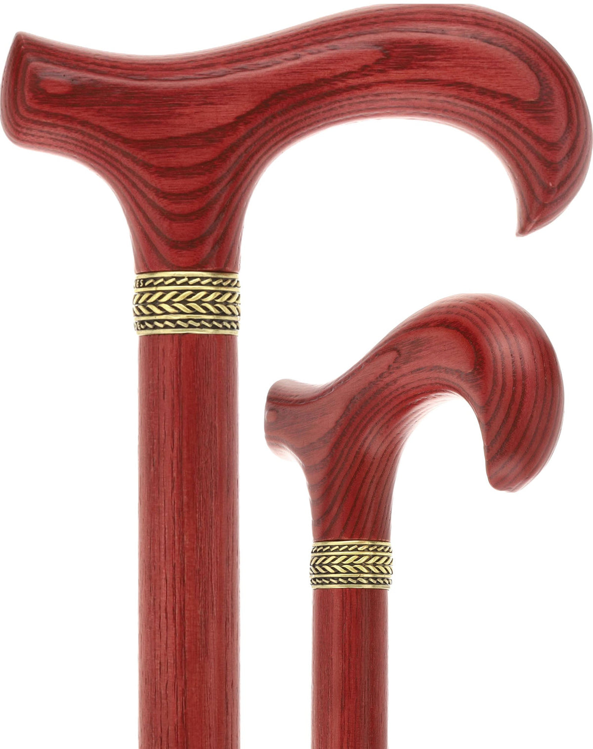 Super Strong Derby Handle Cane - Ash Wood, Pewter Wheat Collar, Matching Stain, 3 Color Options Mahogany Red Derby Classic Walking Canes - Tophatter Daily Deals