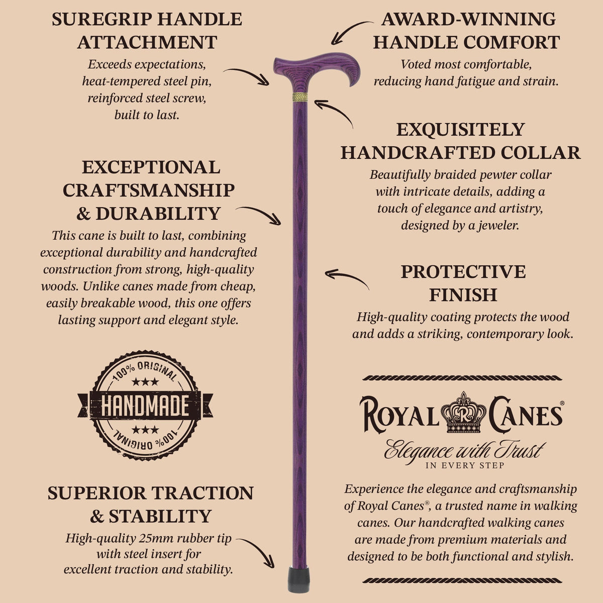 Super Strong Derby Handle Cane - Ash Wood, Pewter Wheat Collar, Matching Stain, 3 Color Options Derby Classic Walking Canes - Tophatter Daily Deals