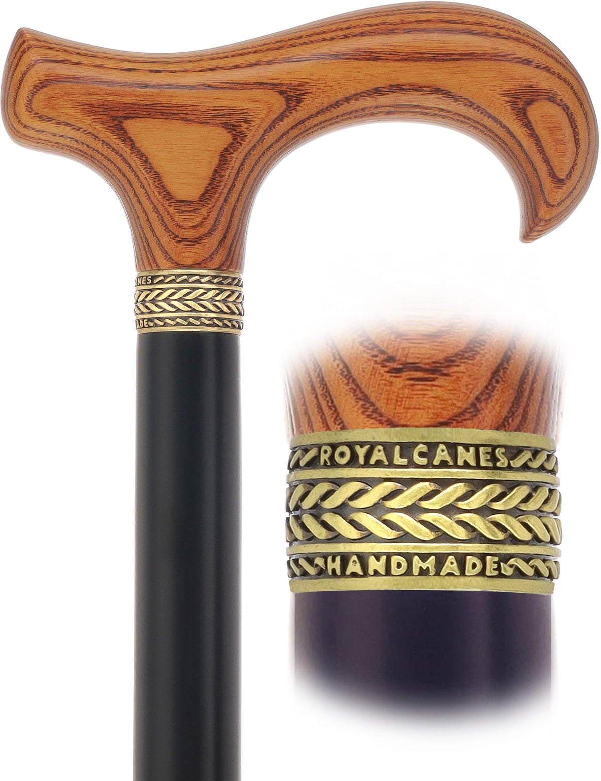 Royal Canes Classic Derby Walking Cane, Wood-Stained, Pewter Collar, Multiple Colors Derby Classic Walking Canes - Tophatter Daily Deals