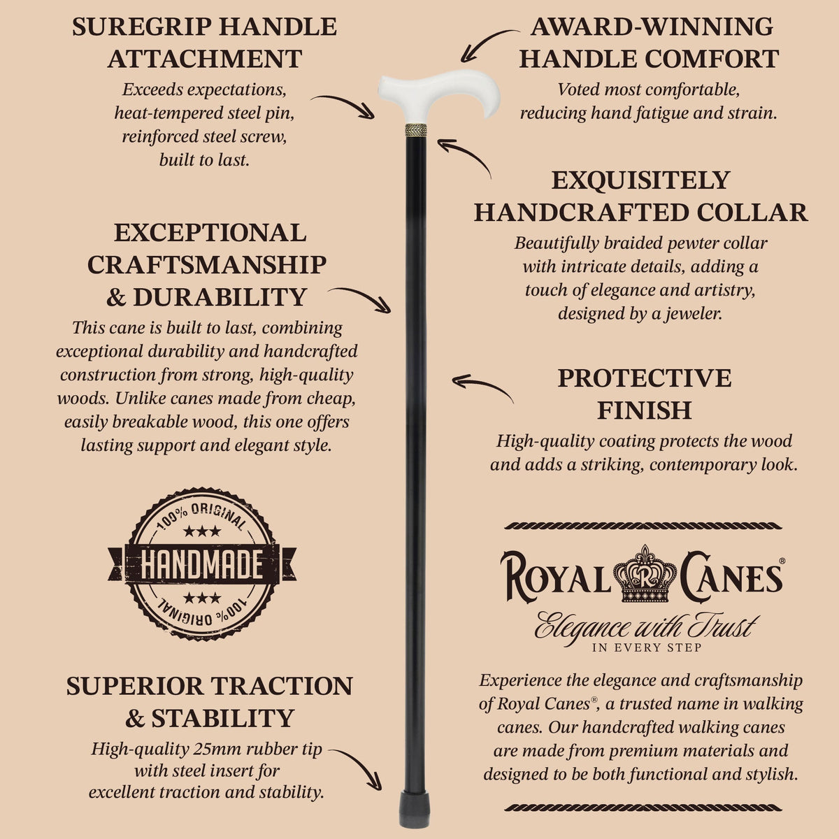 Royal Canes Super Strong Heavy Duty Walking Cane, Classic Derby Handle, 42.5 inch, Large Grip, Multiple Colors Derby Classic Walking Canes - Tophatter Daily Deals