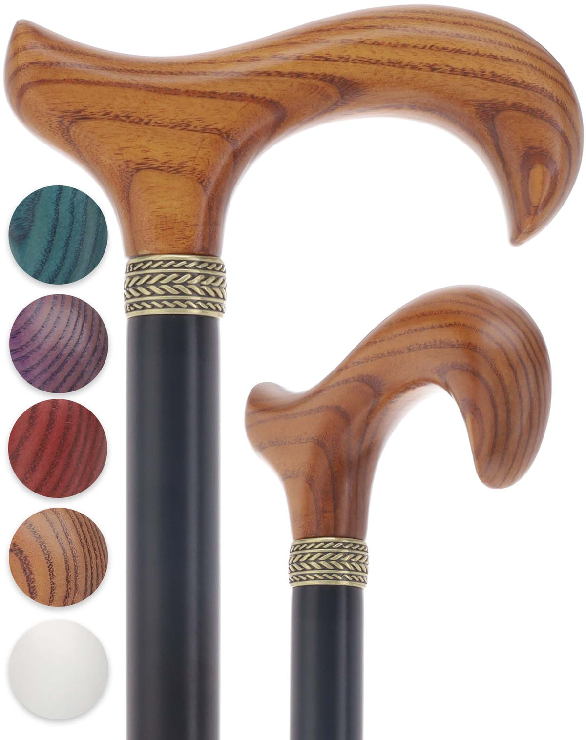Royal Canes Classic Derby Walking Cane, Wood-Stained, Pewter Collar, Multiple Colors Derby Classic Walking Canes - Tophatter Daily Deals