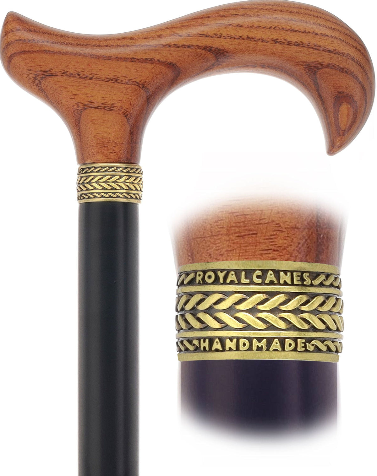 Royal Canes Classic Derby Walking Cane, Wood-Stained, Pewter Collar, Multiple Colors Derby Classic Walking Canes - Tophatter Daily Deals