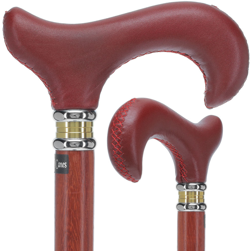 Soft Genuine Leather Red Grip: Red Derby Cane, Padauk Wood Shaft Leather Walking Canes - Tophatter Daily Deals