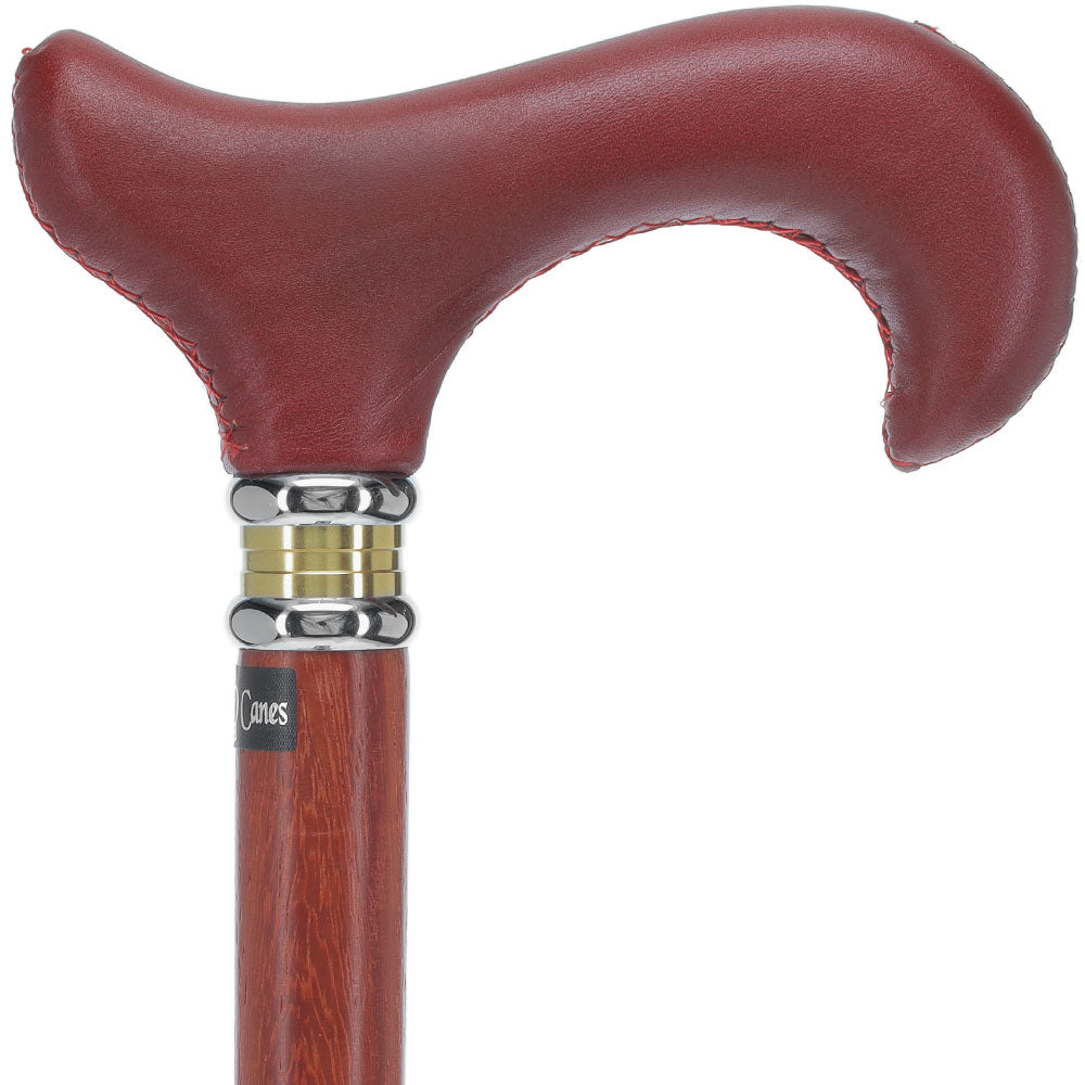 Soft Genuine Leather Red Grip: Red Derby Cane, Padauk Wood Shaft Leather Walking Canes - Tophatter Daily Deals