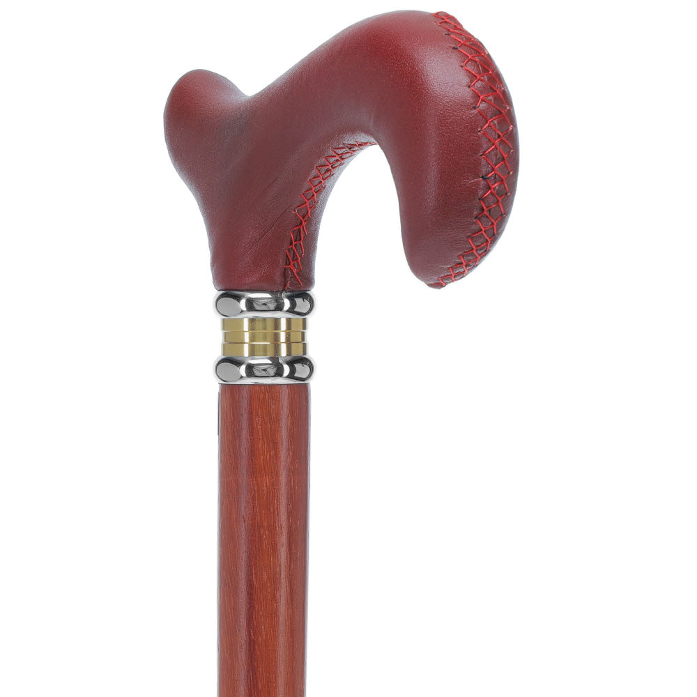 Soft Genuine Leather Red Grip: Red Derby Cane, Padauk Wood Shaft Leather Walking Canes - Tophatter Daily Deals