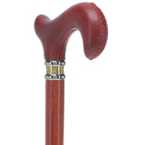 Soft Genuine Leather Red Grip: Red Derby Cane, Padauk Wood Shaft Leather Walking Canes - Tophatter Daily Deals