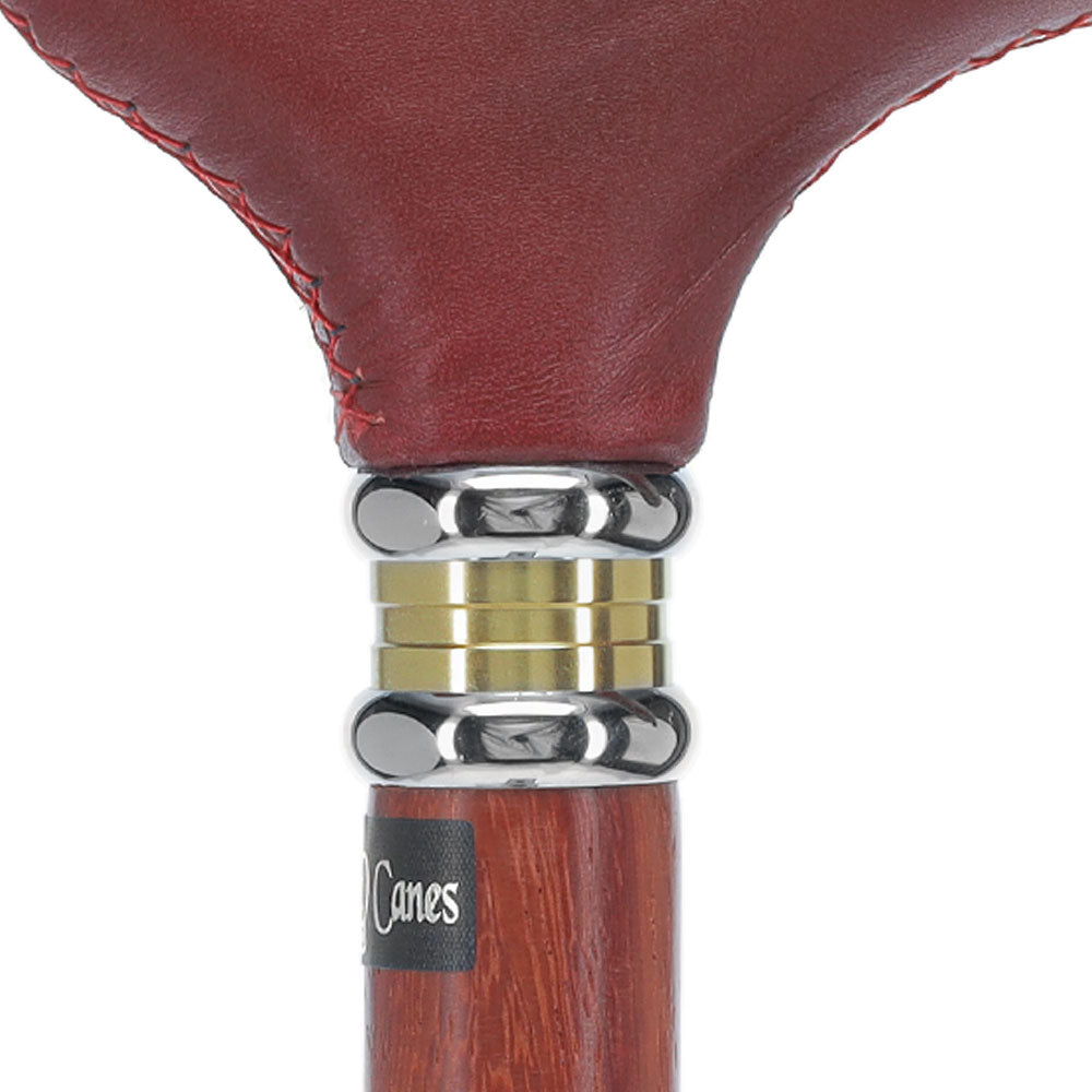 Soft Genuine Leather Red Grip: Red Derby Cane, Padauk Wood Shaft Leather Walking Canes - Tophatter Daily Deals