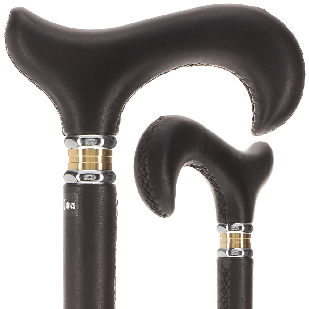 Soft Genuine Leather Grip Black Cane: Leather on Shaft & Handle Leather Handle Walking Cane - Tophatter Daily Deals