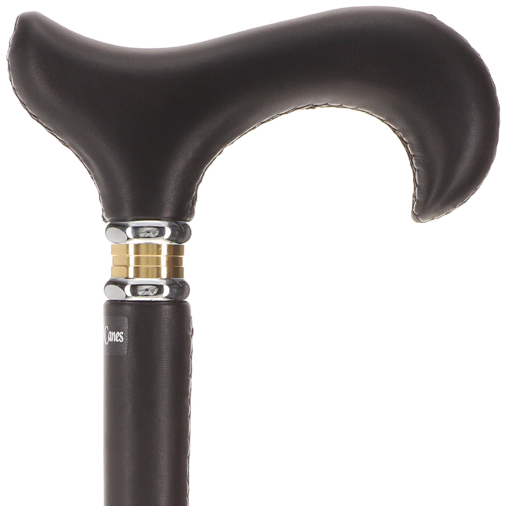 Soft Genuine Leather Grip Black Cane: Leather on Shaft & Handle Leather Handle Walking Cane - Tophatter Daily Deals