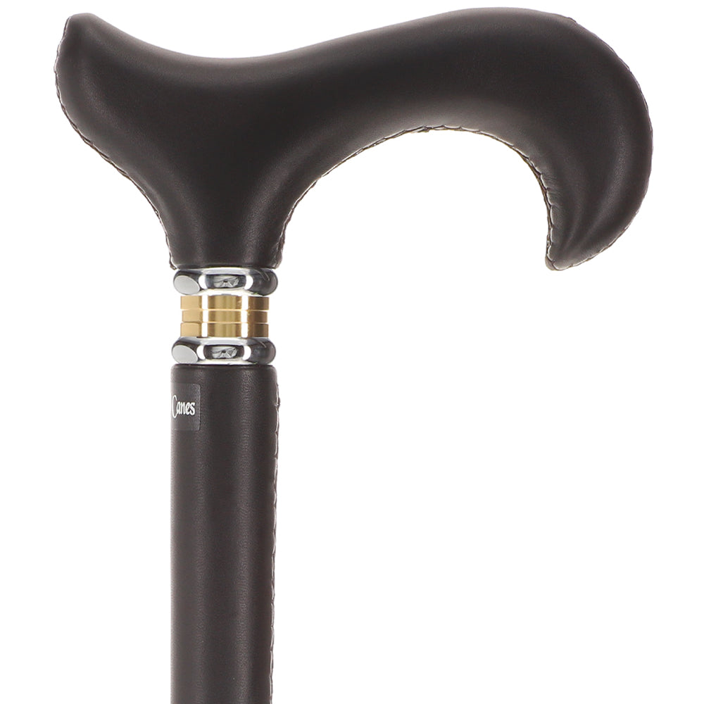 Soft Genuine Leather Grip Black Cane: Leather on Shaft & Handle Leather Handle Walking Cane - Tophatter Daily Deals