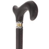 Soft Genuine Leather Grip Black Cane: Leather on Shaft & Handle Leather Handle Walking Cane - Tophatter Daily Deals