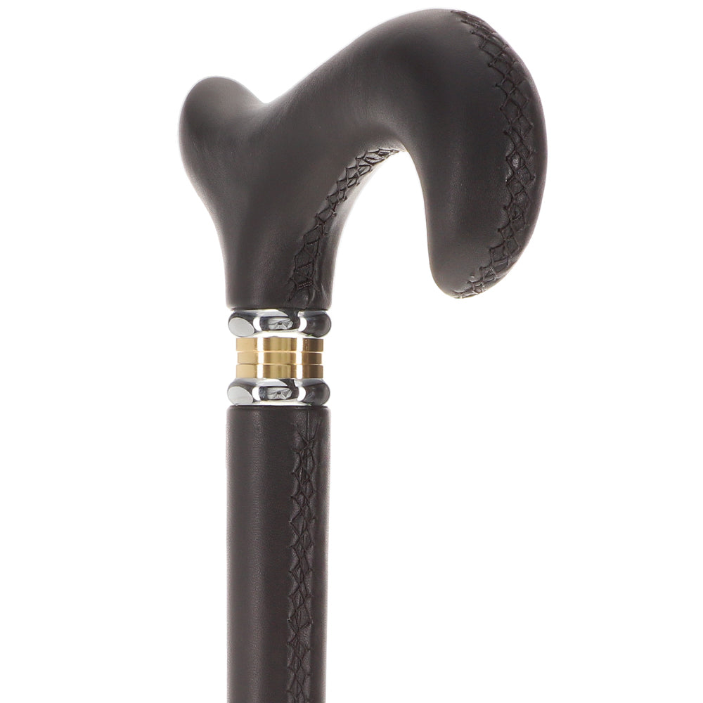 Soft Genuine Leather Grip Black Cane: Leather on Shaft & Handle Leather Handle Walking Cane - Tophatter Daily Deals