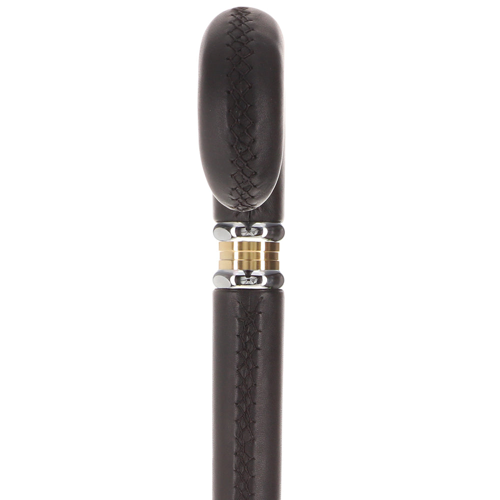 Soft Genuine Leather Grip Black Cane: Leather on Shaft & Handle Leather Handle Walking Cane - Tophatter Daily Deals