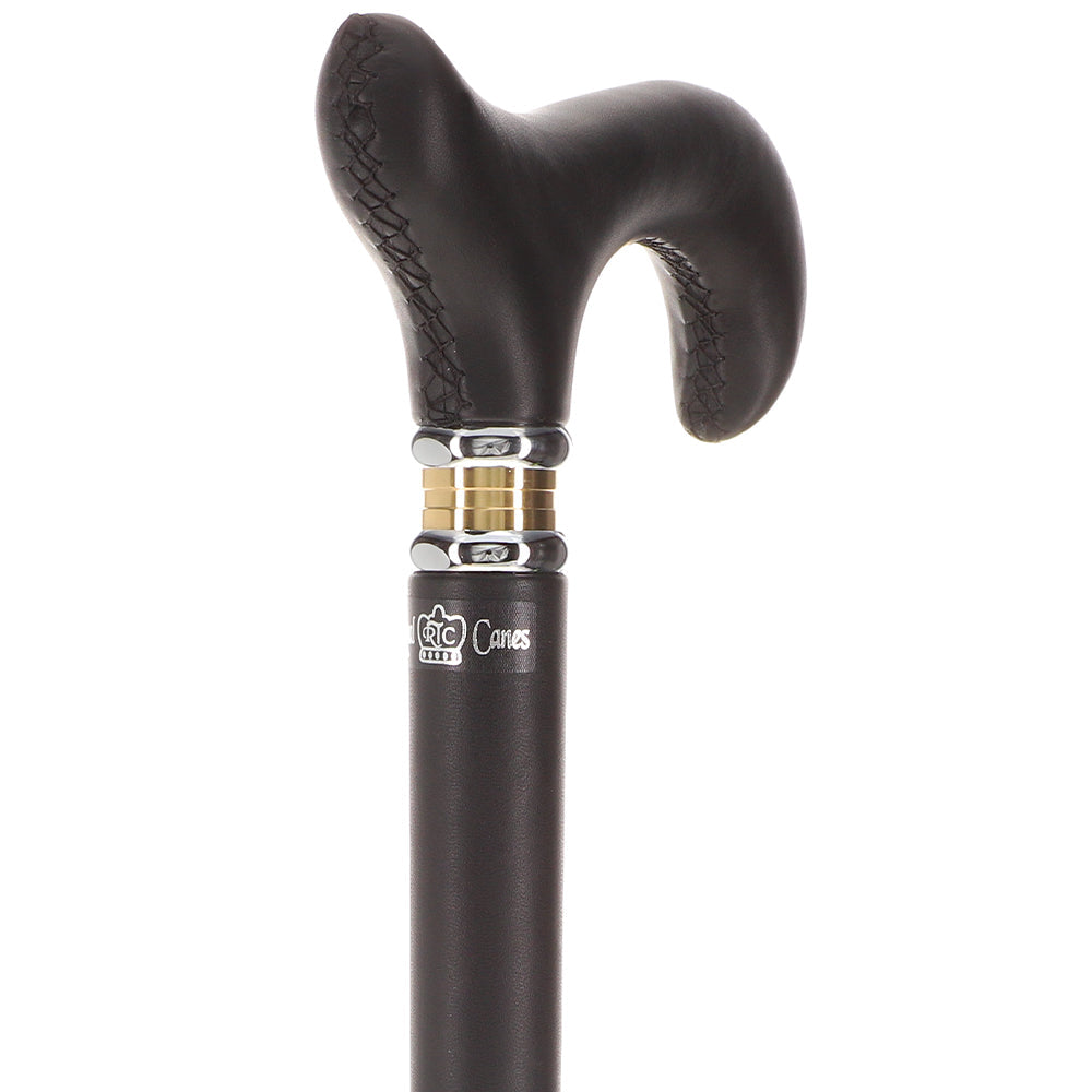 Soft Genuine Leather Grip Black Cane: Leather on Shaft & Handle Leather Handle Walking Cane - Tophatter Daily Deals