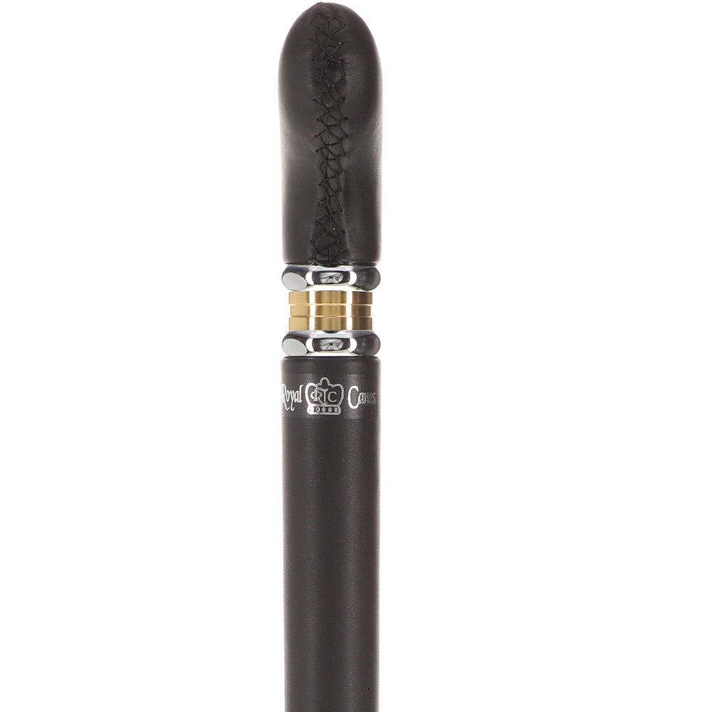 Soft Genuine Leather Grip Black Cane: Leather on Shaft & Handle Leather Handle Walking Cane - Tophatter Daily Deals