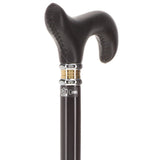 Soft Genuine Leather Grip Derby Cane: Sleek Black Beechwood Shaft Leather Handle Walking Cane - Tophatter Daily Deals