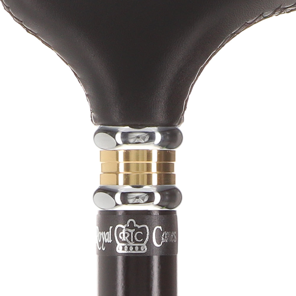 Soft Genuine Leather Grip Derby Cane: Sleek Black Beechwood Shaft Leather Handle Walking Cane - Tophatter Daily Deals