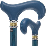 Blue Soft Leather Derby Walking Cane With Blue Stained Ash Wood Shaft and Two-tone Collar Leather Handle Walking Cane - Tophatter Daily Deals