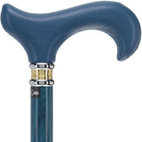 Blue Soft Leather Derby Walking Cane With Blue Stained Ash Wood Shaft and Two-tone Collar Leather Handle Walking Cane - Tophatter Daily Deals