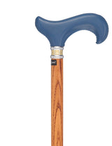 Soft Genuine Leather Grip: Blue Derby Cane, Espresso Ash Shaft Leather Handle Walking Cane - Tophatter Daily Deals