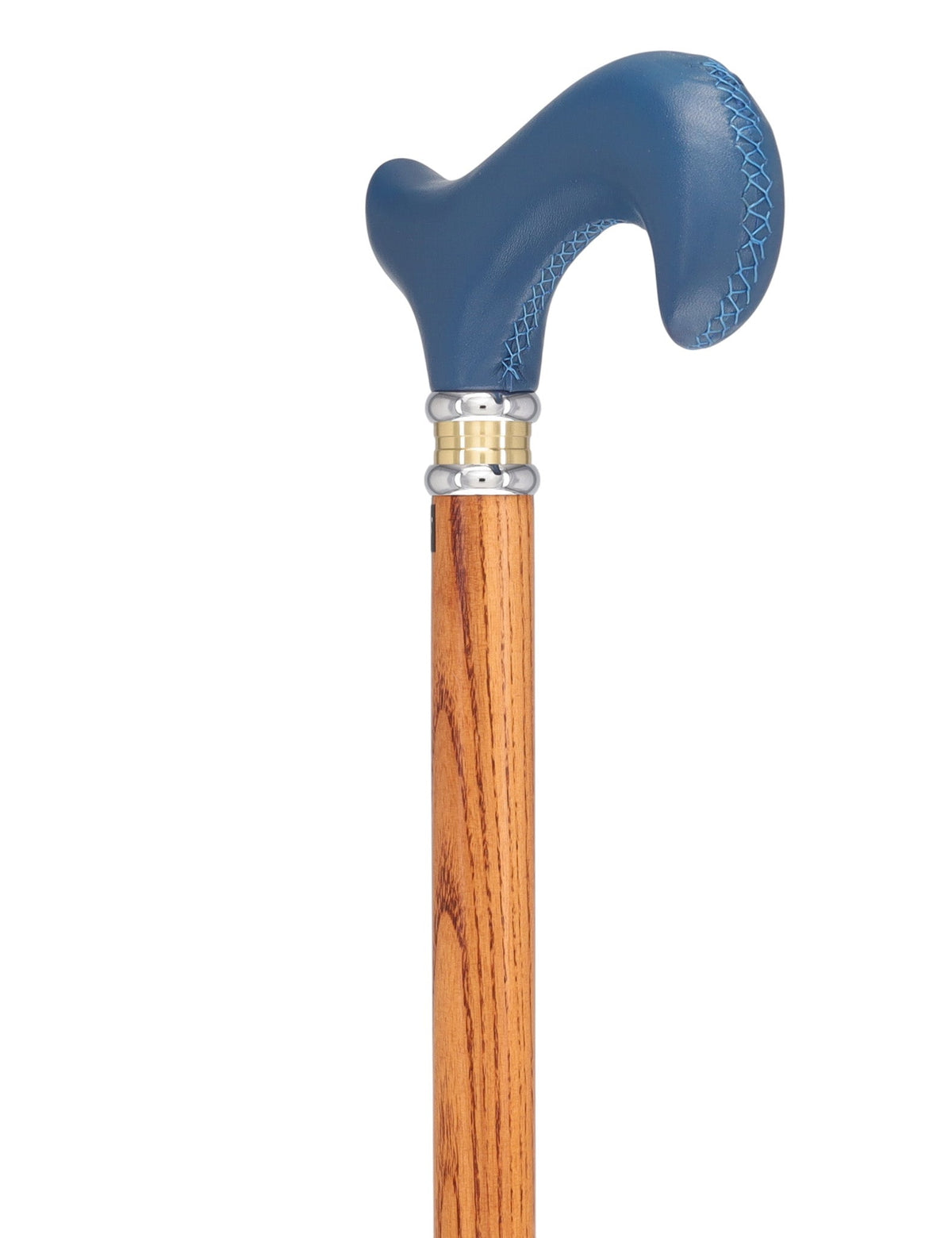 Soft Genuine Leather Grip: Blue Derby Cane, Espresso Ash Shaft Leather Handle Walking Cane - Tophatter Daily Deals