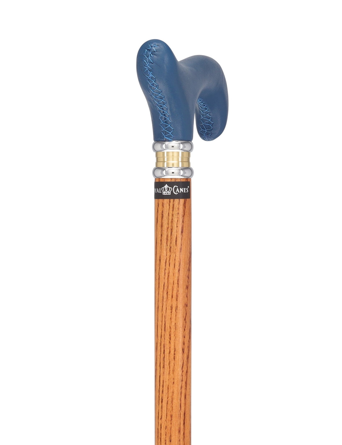 Soft Genuine Leather Grip: Blue Derby Cane, Espresso Ash Shaft Leather Handle Walking Cane - Tophatter Daily Deals