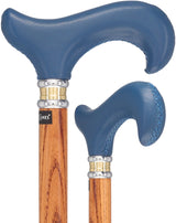 Soft Genuine Leather Grip: Blue Derby Cane, Espresso Ash Shaft Leather Handle Walking Cane - Tophatter Daily Deals