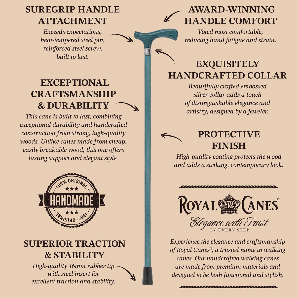 Royal Canes Fritz: Full-Color Wood Stain Collection (Matching Handle & Shaft) Fritz Handle Walking Canes - Tophatter Daily Deals