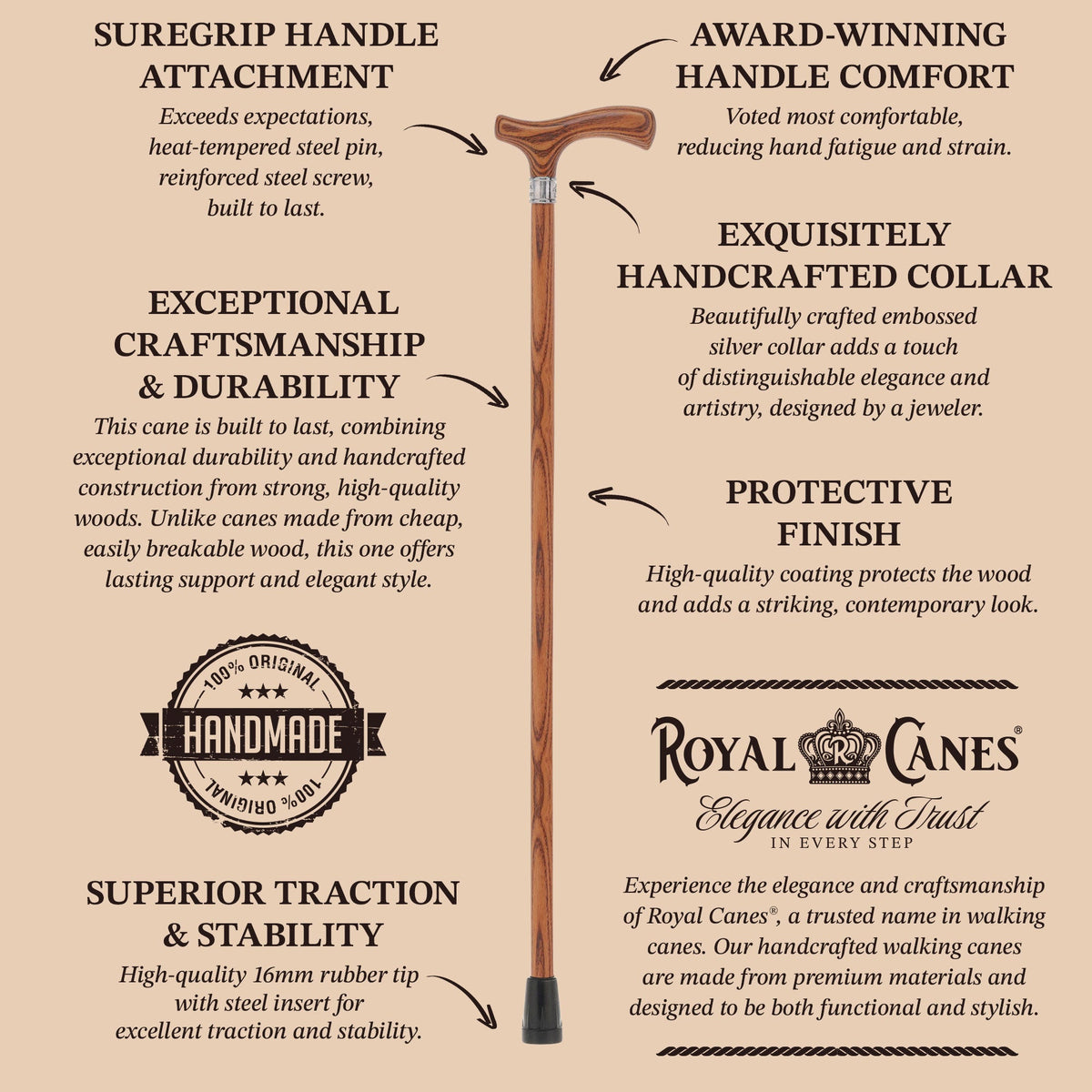Royal Canes Fritz: Full-Color Wood Stain Collection (Matching Handle & Shaft) Fritz Handle Walking Canes - Tophatter Daily Deals