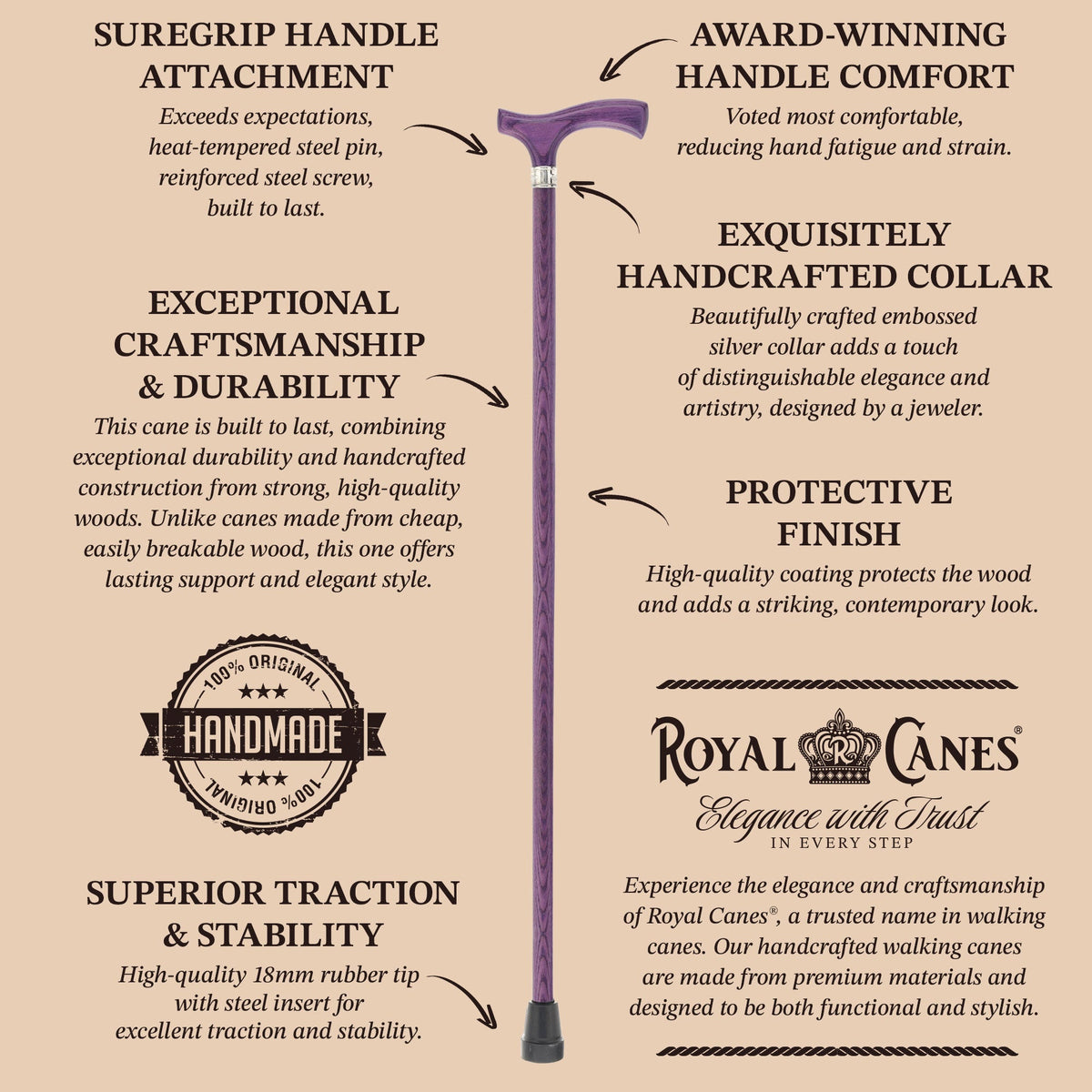 Royal Canes Fritz: Full-Color Wood Stain Collection (Matching Handle & Shaft) Fritz Handle Walking Canes - Tophatter Daily Deals