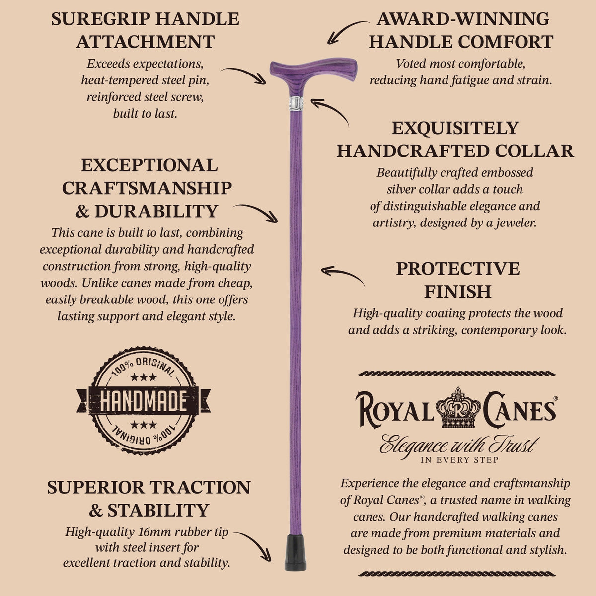 Royal Canes Fritz: Full-Color Wood Stain Collection (Matching Handle & Shaft) Fritz Handle Walking Canes - Tophatter Daily Deals