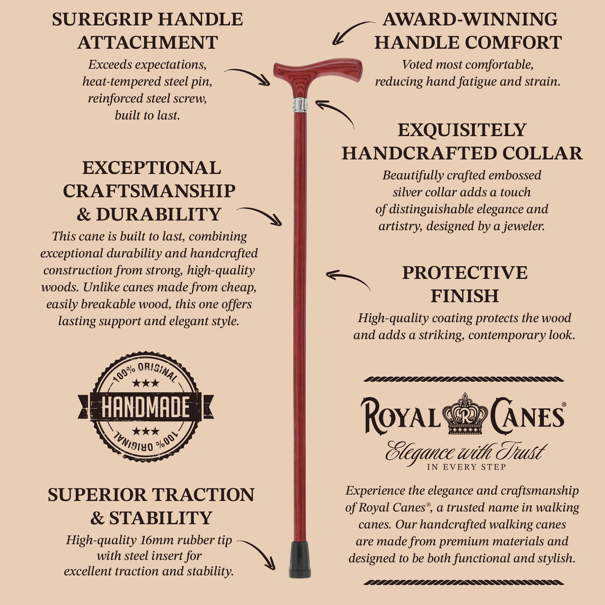 Royal Canes Fritz: Full-Color Wood Stain Collection (Matching Handle & Shaft) Fritz Handle Walking Canes - Tophatter Daily Deals