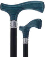 Royal Canes Classic Fritz: Wood-Stained, Pewter Collar (Standard & Slim Profiles) Blue Denim Petite to Smaller Hand Fritz Handle Walking Canes - Tophatter Daily Deals