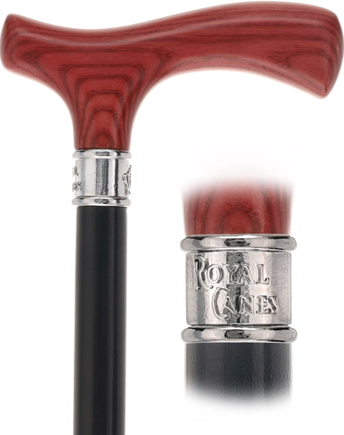 Royal Canes Classic Fritz: Wood-Stained, Pewter Collar (Standard & Slim Profiles) Fritz Handle Walking Canes - Tophatter Daily Deals