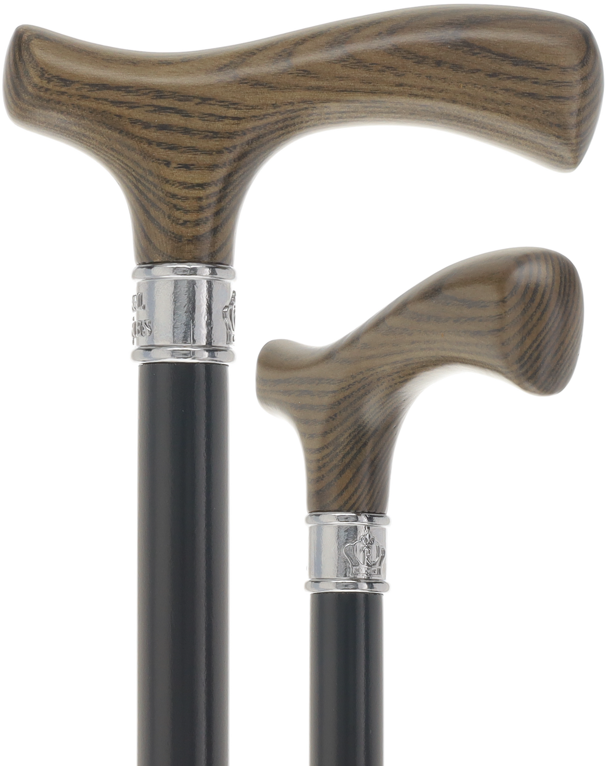 Royal Canes Classic Fritz: Wood-Stained, Pewter Collar (Standard & Slim Profiles) Black stained Ash Petite to Smaller Hand Fritz Handle Walking Canes - Tophatter Daily Deals