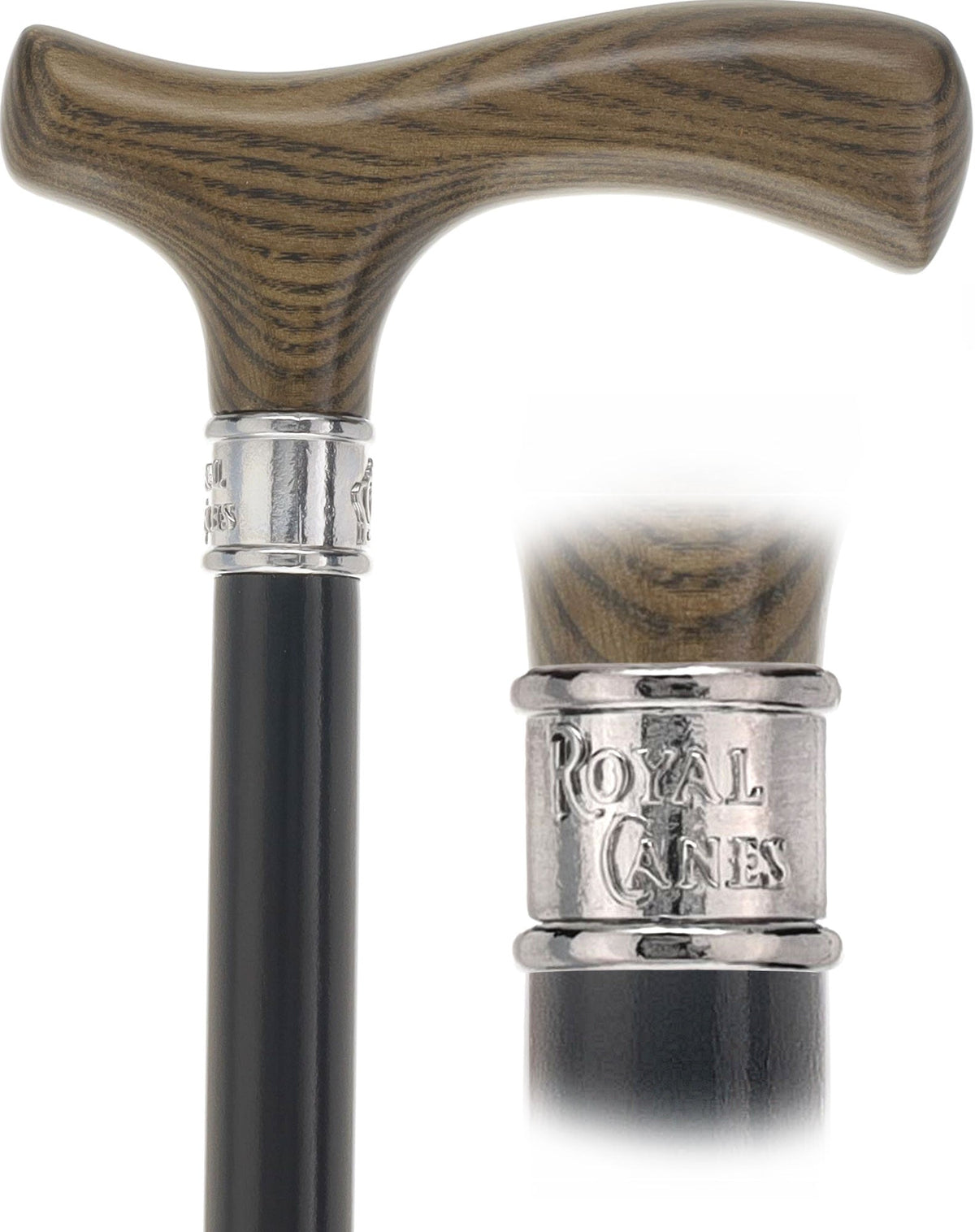 Royal Canes Classic Fritz: Wood-Stained, Pewter Collar (Standard & Slim Profiles) Fritz Handle Walking Canes - Tophatter Daily Deals