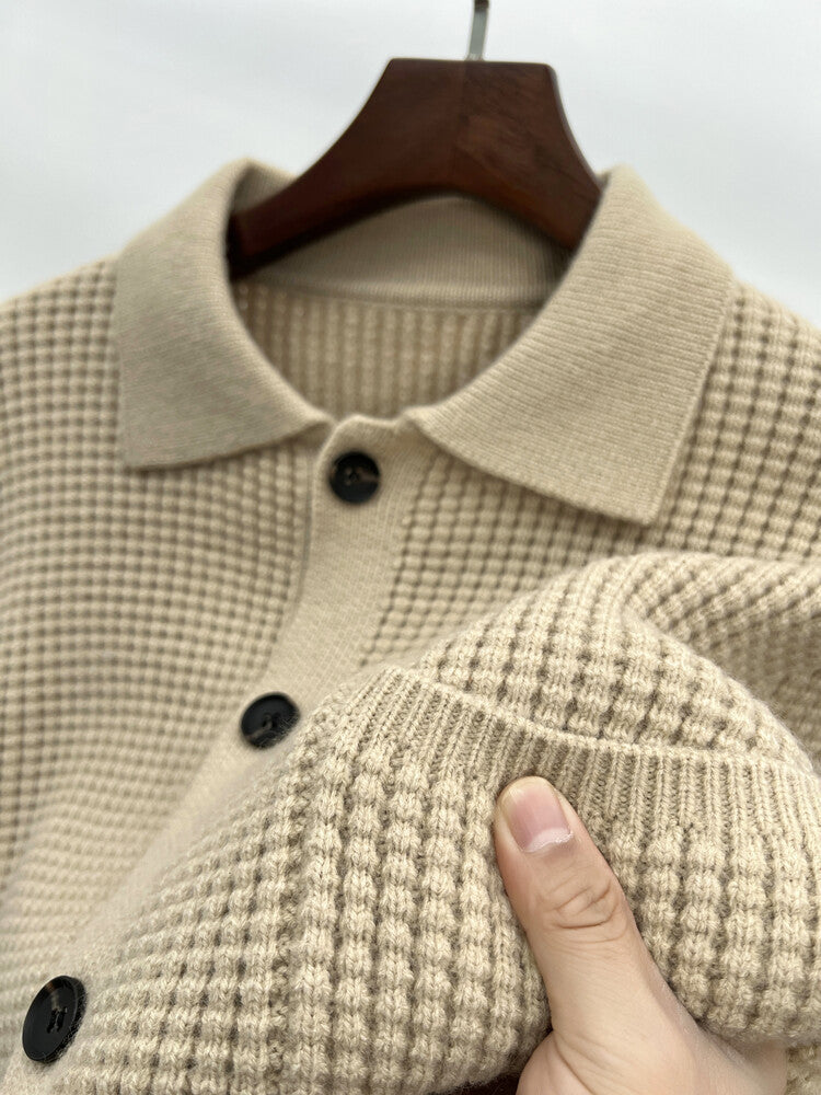 Warm Textured Men's Cardigan - Polo Lapel, Knit For Autumn 3D Changing Face Moving Picture Frame - Tophatter Daily Deals