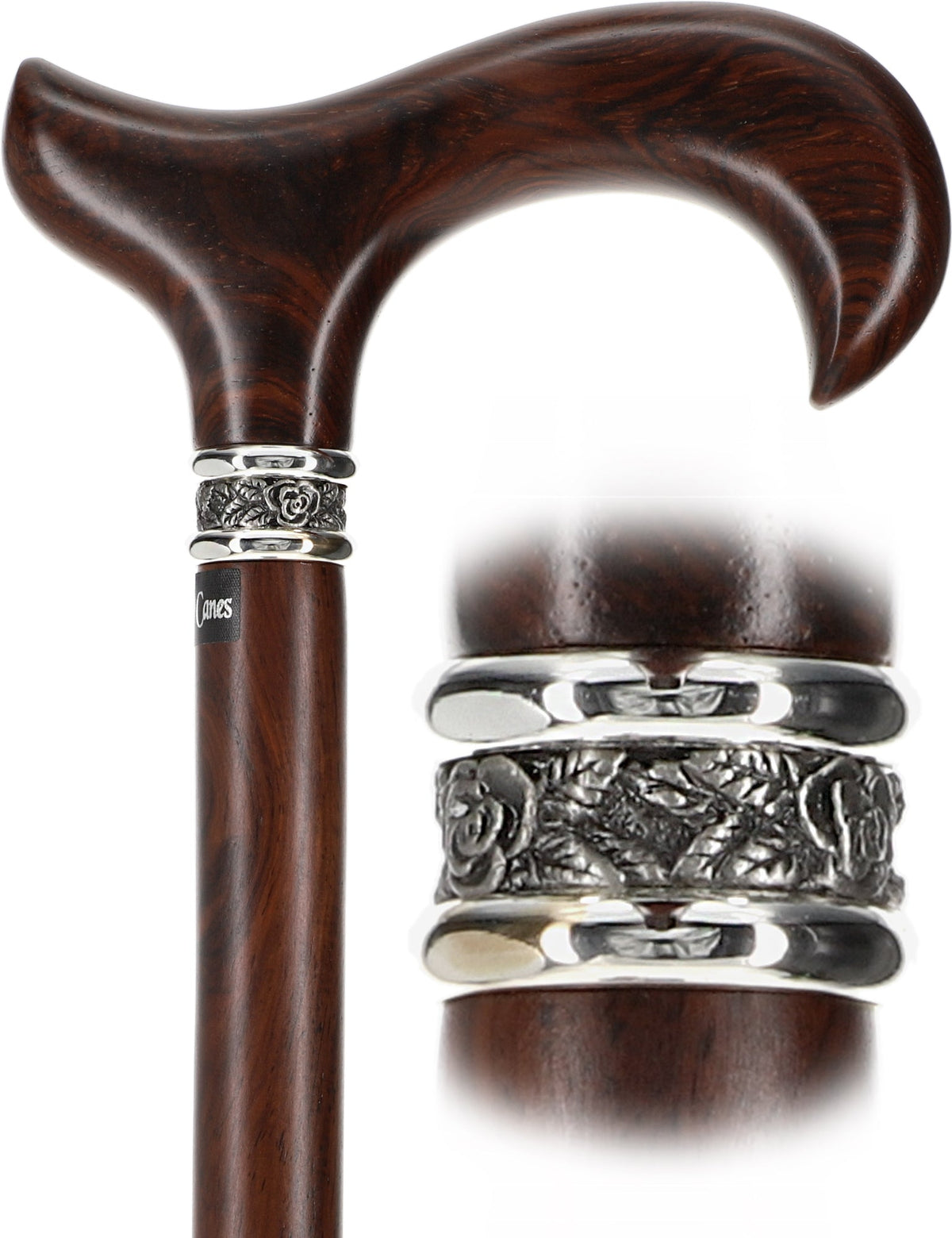 Luxury Derby Cane: Streaking Genuine Cocobolo Wood, Pewter Collar Derby Classic Walking Canes - Tophatter Daily Deals