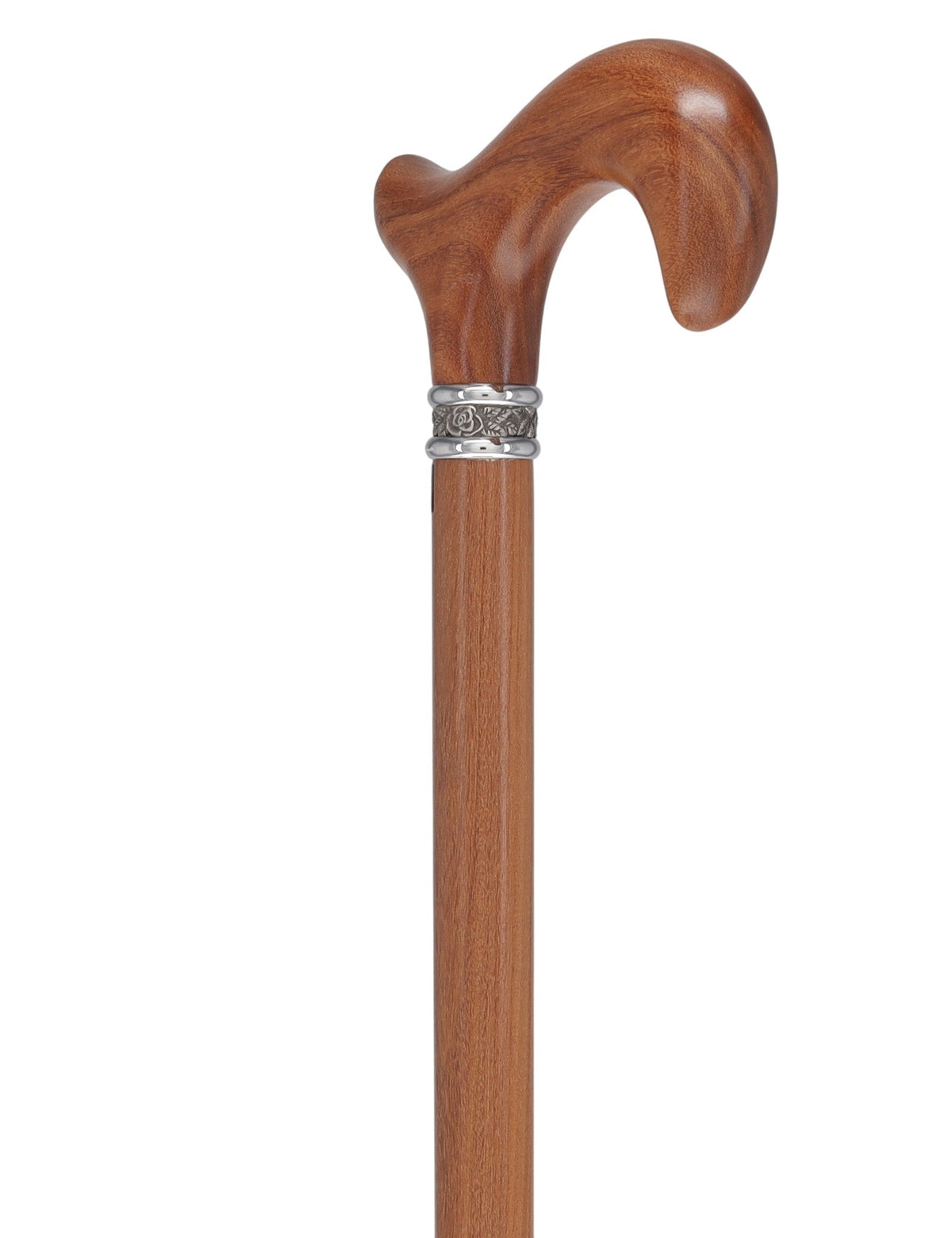 Afromosia Derby Cane: Distinct Afromosia Wood, Pewter Collar Derby Classic Walking Canes - Tophatter Daily Deals