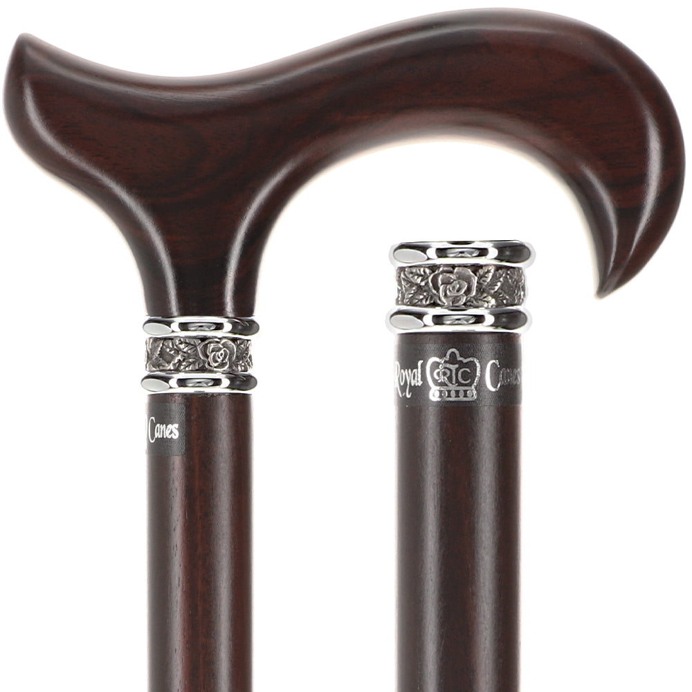 Luxury Derby Cane: Radiant Genuine Ebony Wood, Pewter Collar Option Derby Classic Walking Canes - Tophatter Daily Deals