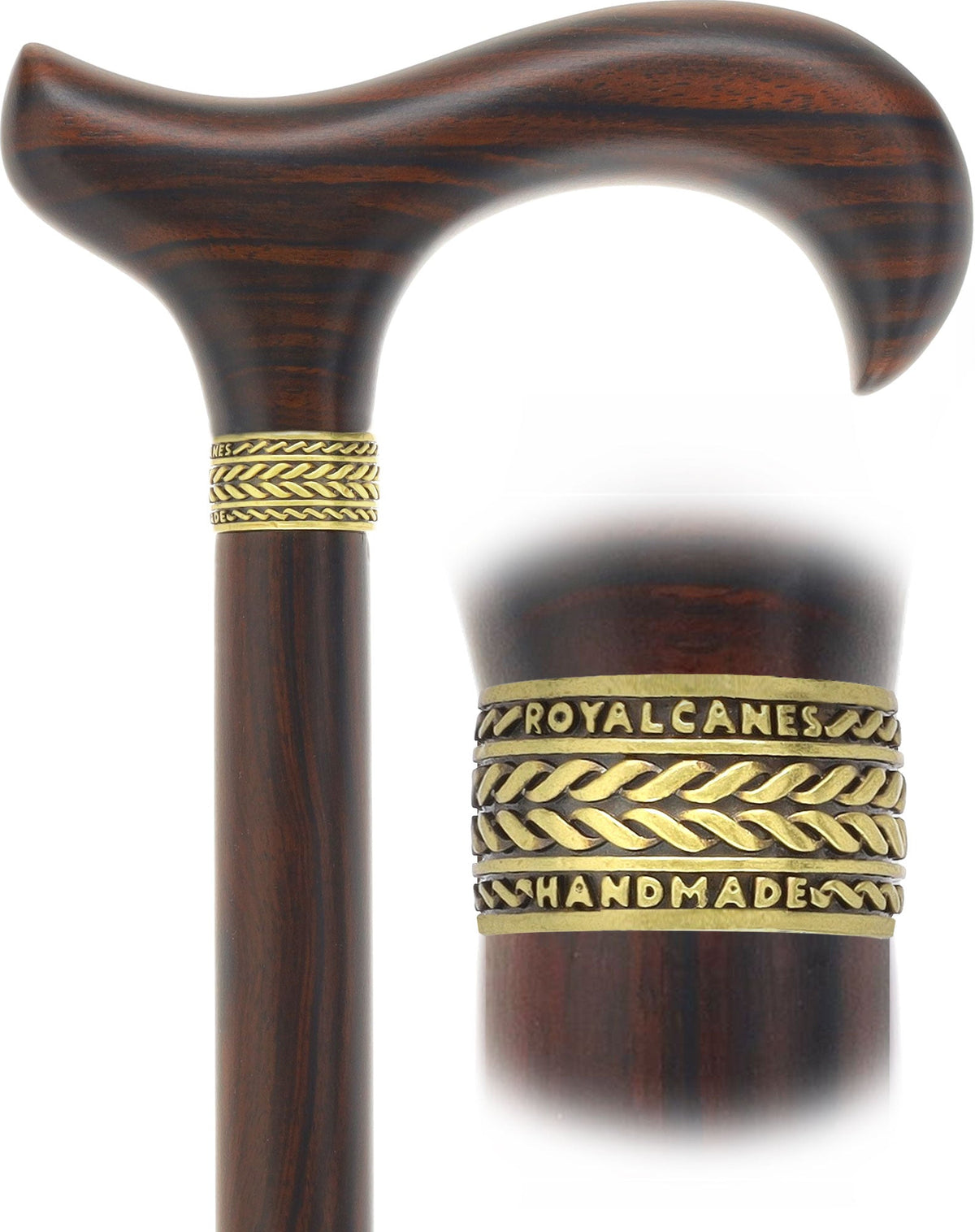 Luxury Derby Cane: Radiant Genuine Ebony Wood, Pewter Collar Option Derby Classic Walking Canes - Tophatter Daily Deals