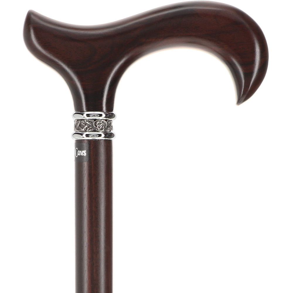 Luxury Derby Cane: Radiant Genuine Ebony Wood, Pewter Collar Option Derby Classic Walking Canes - Tophatter Daily Deals