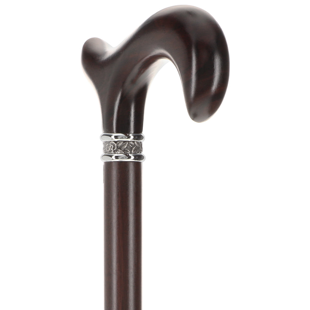 Luxury Derby Cane: Radiant Genuine Ebony Wood, Pewter Collar Option Derby Classic Walking Canes - Tophatter Daily Deals