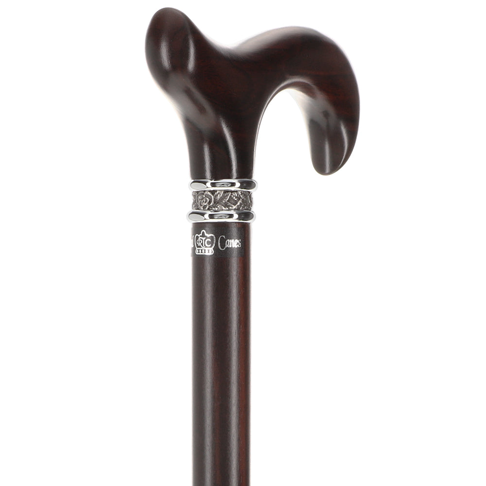 Luxury Derby Cane: Radiant Genuine Ebony Wood, Pewter Collar Option Derby Classic Walking Canes - Tophatter Daily Deals